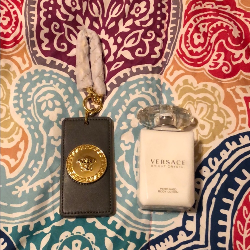 Authentic Versace luggage tag and lotion